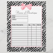 Chic Zebra Print Light True Pink Ribbon Order Form (Front)