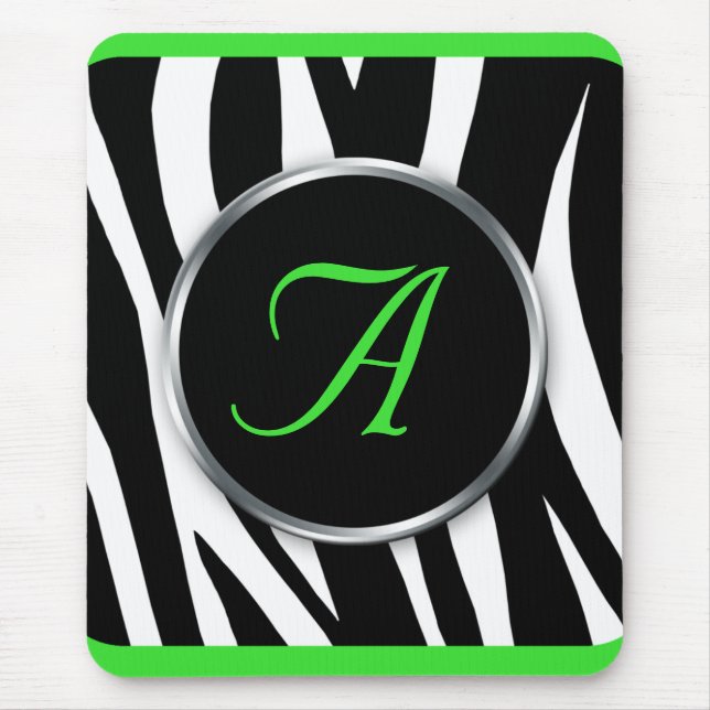 Chic Zebra Print Lime Green Monogram mousepad (Front)