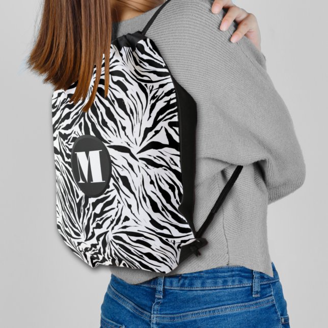 Chic Zebra Print Monogram Drawstring Bag (Creator Uploaded)