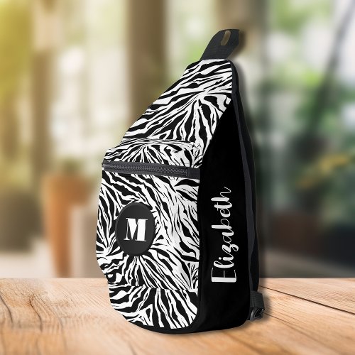 Chic Zebra Print Monogram Sling Bag