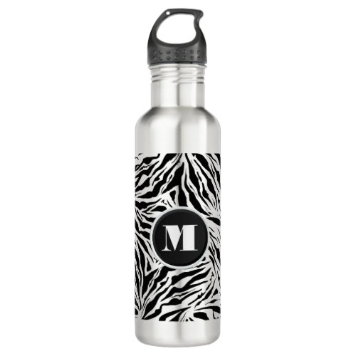 Chic Zebra Print Monogram Stainless Steel Water Bottle