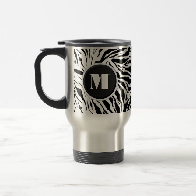 Chic Zebra Print Monogram Travel Mug (Left)