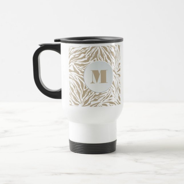 Chic Zebra Print Monogram Travel Mug (Left)