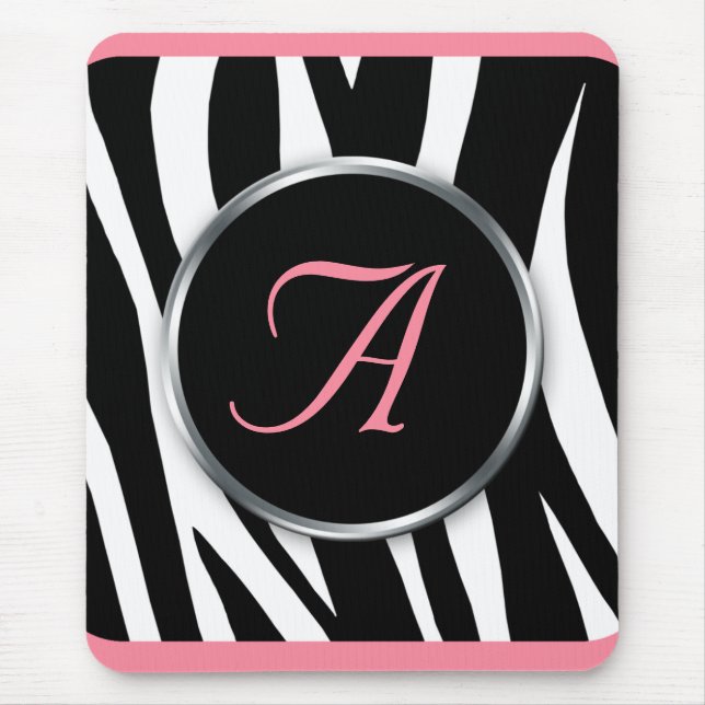 Chic Zebra Print Pink Monogram mousepad (Front)