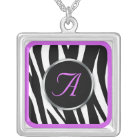Chic Zebra Print Purple Monogram necklace