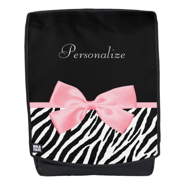 Chic Zebra Print Soft Girly Light Pink Ribbon Backpack (Front)