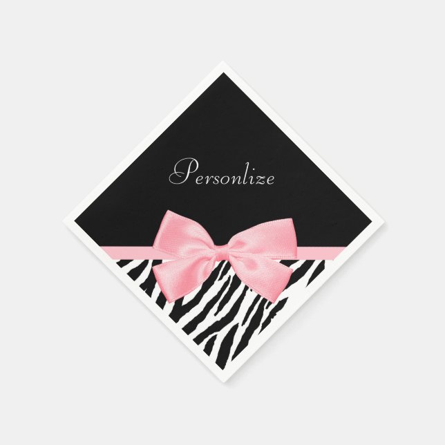 Chic Zebra Print Soft Girly Light Pink Ribbon Napkins (Corner)
