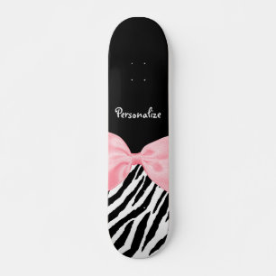 Chic Zebra Print Soft Girly Light Pink Ribbon Skateboard Deck