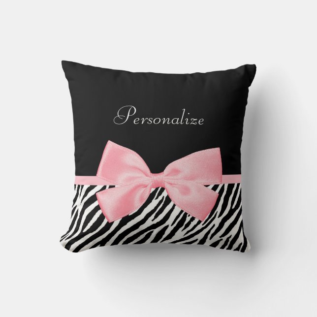 Chic Zebra Print Soft Girly Light Pink Ribbon Throw Pillow (Front)