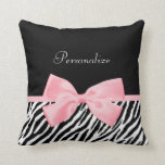 Chic Zebra Print Soft Girly Light Pink Ribbon Throw Pillow
