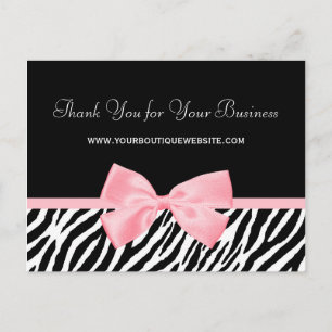 Chic Zebra Print Thank You Light True Pink Ribbon Postcard
