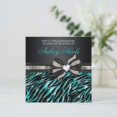 Chic Zebra Quinceañera Invite With Jeweled Bow (Standing Front)