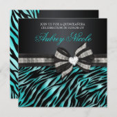 Chic Zebra Quinceañera Invite With Jeweled Bow (Front/Back)