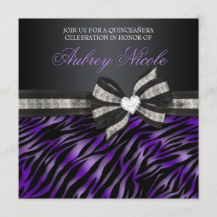 Chic Zebra Quinceañera Invite With Jeweled Bow