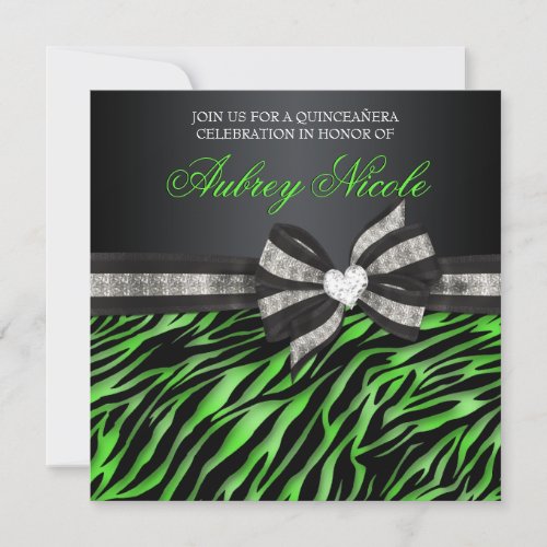 Chic Zebra Quinceañera Invite With Jeweled Bow