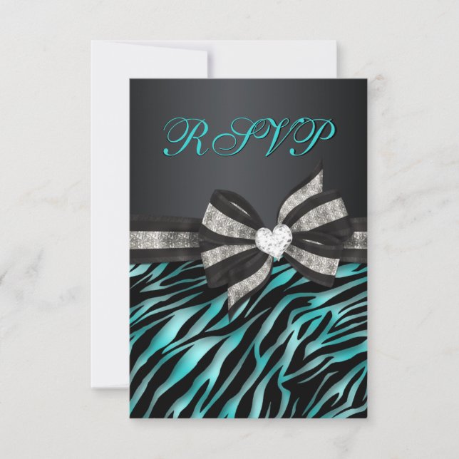 Chic Zebra RSVP With Jeweled Bow (Front)