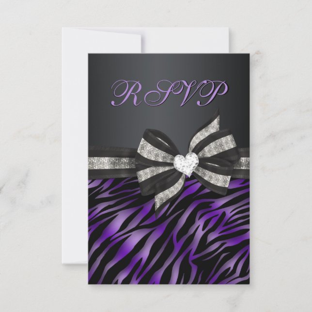Chic Zebra RSVP With Jeweled Bow Card (Front)