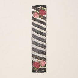 Chic Zebra Stripes And Red Pink Roses Chiffon Scarf