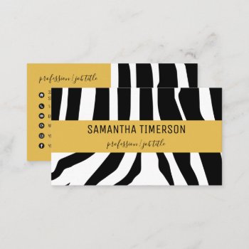 Chic Zebra Stripes & Gold Modern Professional Business Card by idovedesign at Zazzle