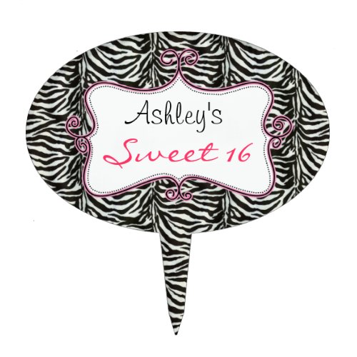 chic zebra stripes sweet 16 cake picks