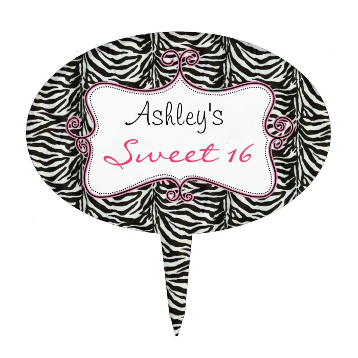 chic zebra stripes sweet 16 cake picks