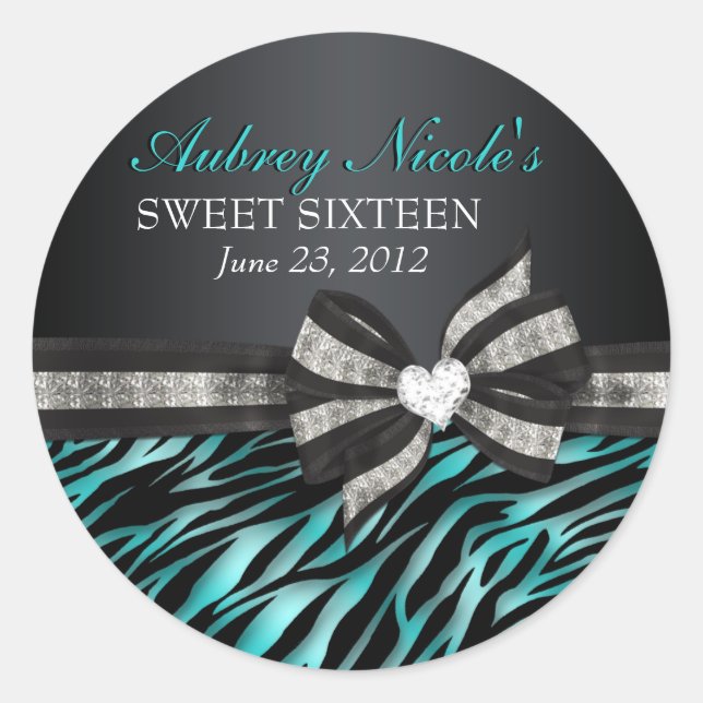 Chic Zebra Sweet Sixteen Sticker (Front)