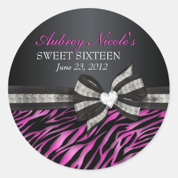 Chic Zebra Sweet Sixteen Sticker by InvitationBlvd at Zazzle