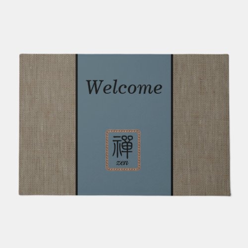 Chic Zen burlap print welcome brown blue customize Doormat