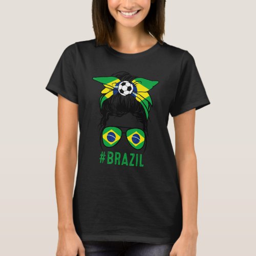 Chica Brazil Flag Brazilian Girl Pride Messy Bun H T_Shirt