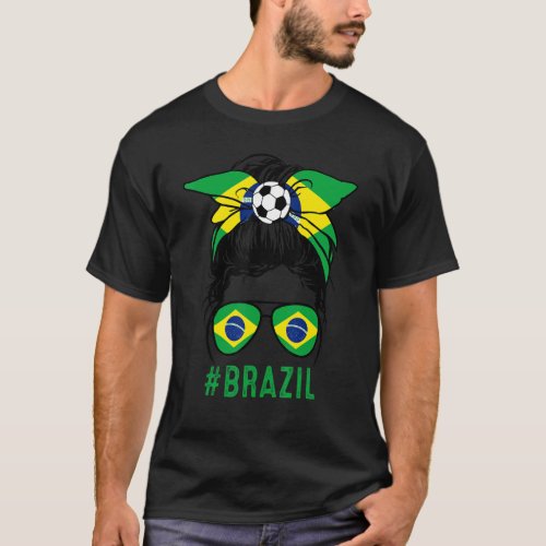 Chica Brazil Flag Brazilian Girl Pride Messy Bun H T_Shirt