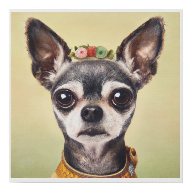 Chica Chihuahua Cute Romantic Frida Kahlo Inspired Faux Canvas Print (Front)