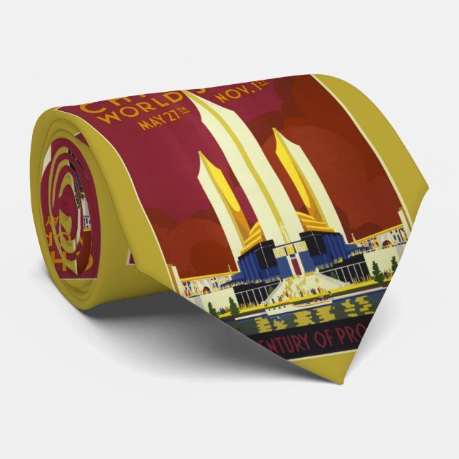 Chicago 1933 World's Fair Travel Poster Neck Tie (Rolled)