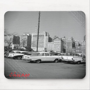 Chicago 1964 Skyline and Beautiful Tailfin Cars Mouse Pad