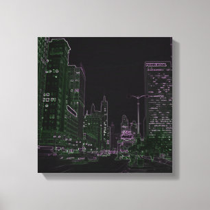 Chicago 1967 Michigan Avenue Neon Night Glow Photo Canvas Print