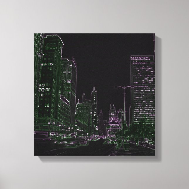 Chicago 1967 Michigan Avenue Neon Night Glow Photo Canvas Print (Front)