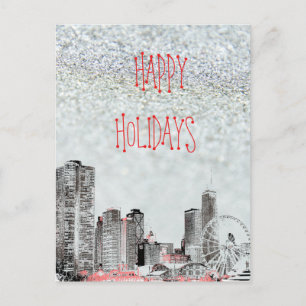 Chicago 2021 Skyline Happy Holidays Postcard