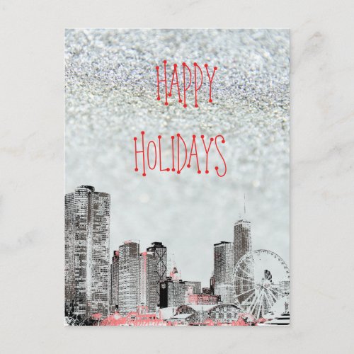 Chicago  2021 Skyline Happy Holidays Postcard