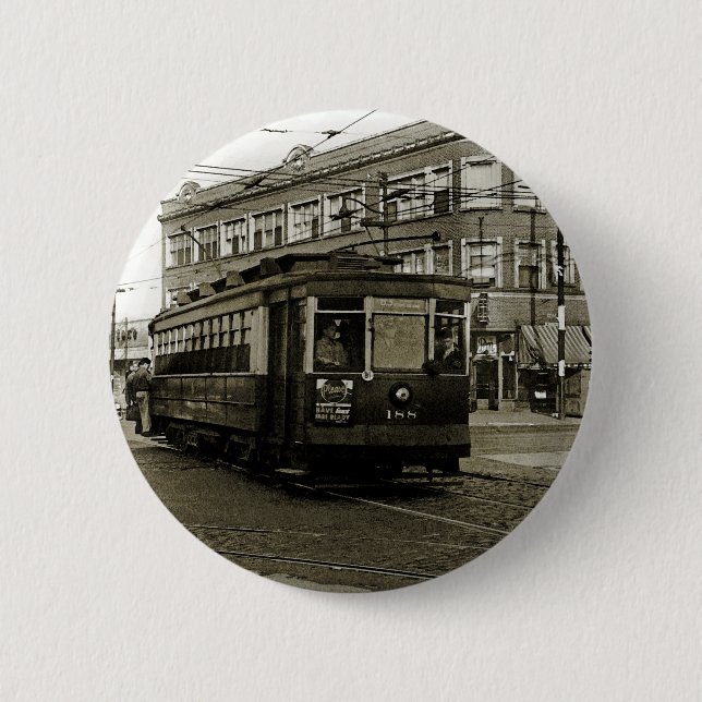 CHICAGO 63RD AND WESTERN 1952 TROLLEY ART SEPIA BUTTON (Front)