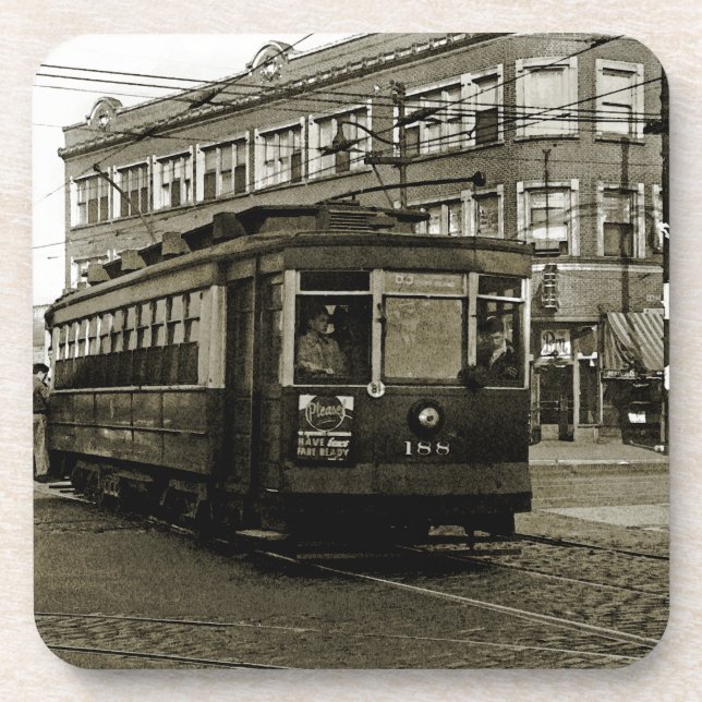 CHICAGO 63RD AND WESTERN 1952 TROLLEY ART SEPIA DRINK COASTER (Front)