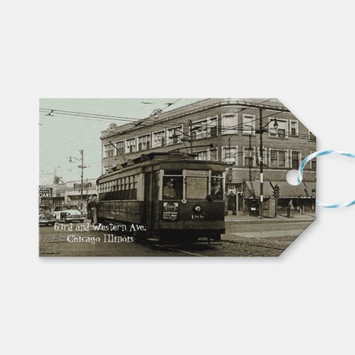 CHICAGO 63RD AND WESTERN 1952 TROLLEY ART SEPIA GIFT TAGS