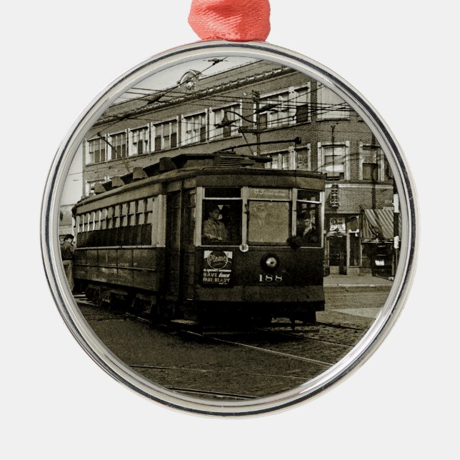 CHICAGO 63RD AND WESTERN 1952 TROLLEY ART SEPIA METAL ORNAMENT (Front)