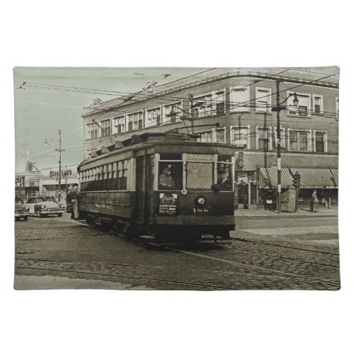 CHICAGO 63RD AND WESTERN 1952 TROLLEY ART SEPIA PLACEMAT