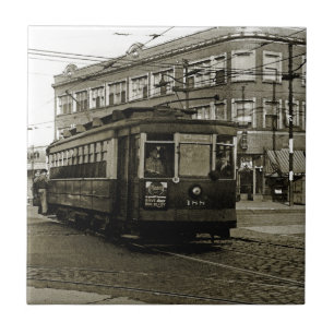 CHICAGO 63RD AND WESTERN 1952 TROLLEY ART SEPIA TILE