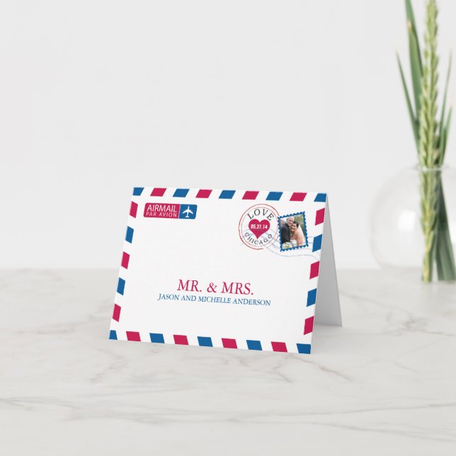 Chicago Airmail Wedding Thank You Card (Front)
