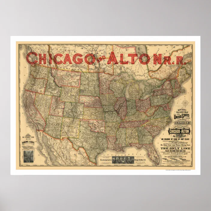 Chicago And Alton Railroad Map Chicago & Alton Railroad Map 1883 Poster | Zazzle.com