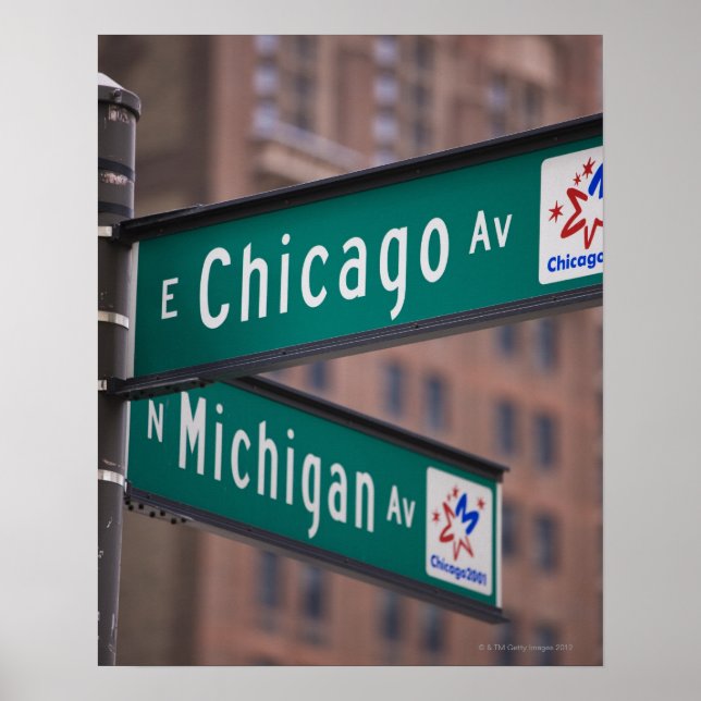 Chicago and Michigan Avenue signposts, Chicago, Poster (Front)
