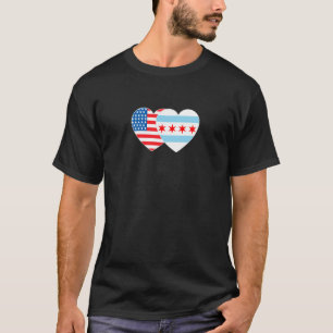 Chicago and USA Flag Twin Heart for Proud American T-Shirt