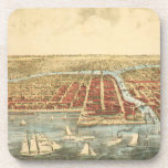 Chicago Antique Map, LaSalle Street and River Beverage Coaster