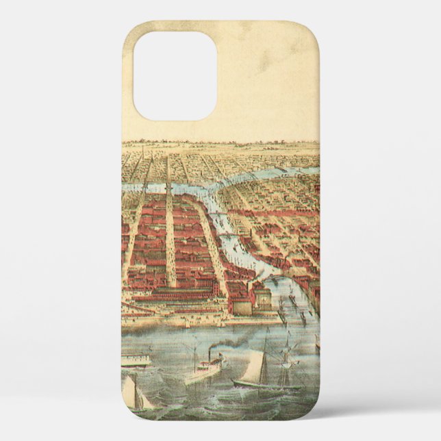 Chicago Antique Map, LaSalle Street and River Case-Mate iPhone Case (Back)