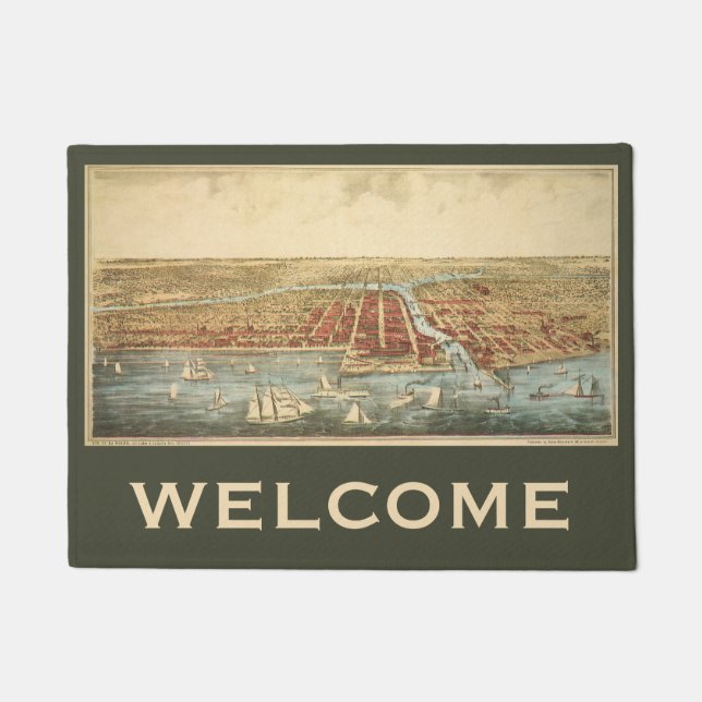 Chicago Antique Map, LaSalle Street and River Doormat (Front)